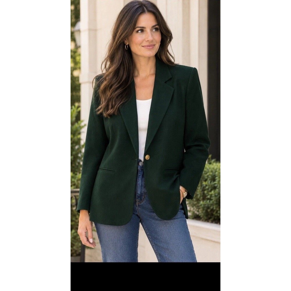 Sag Harbor Dark Green Blazer VTG Woolmark Size 12 Academia Pockets